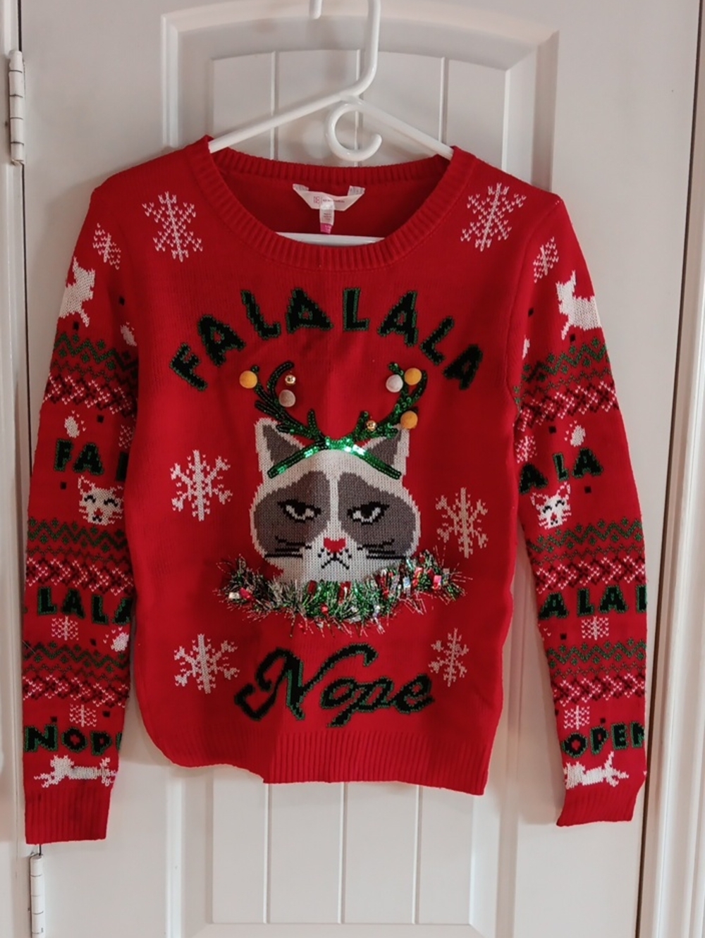 No Boundaries Red 'Falalalala Nope' Grumpy Cat Holiday Sweater
